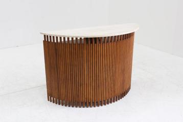 Mid century Italiaanse bijzettafel console hout en travertin beschikbaar voor biedingen