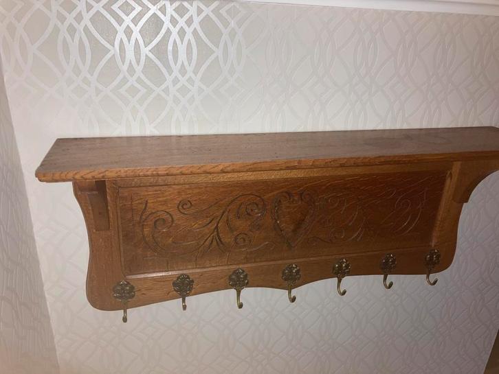 Antieke wandkapstok met legplank en 7 kleerhaken, Maison & Meubles, Accessoires pour la Maison | Portemanteaux, Comme neuf, Portemanteau mural