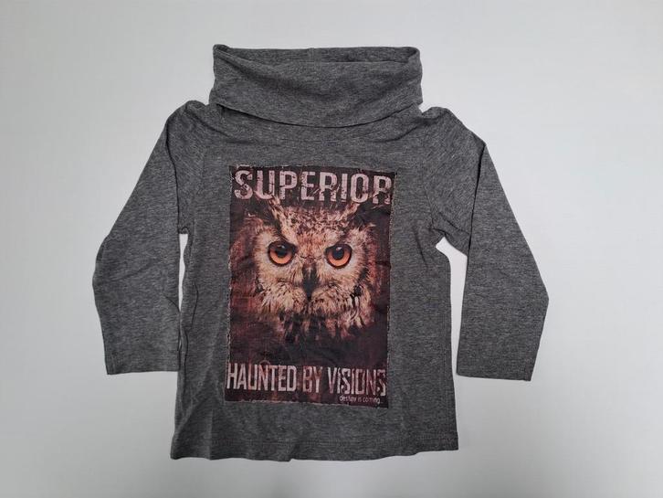 Mt 92-98 Grijze T-shirt met lange mouwen met rolkraag en uil, Kinderen en Baby's, Kinderkleding | Maat 92, Gebruikt, Jongen, Shirt of Longsleeve