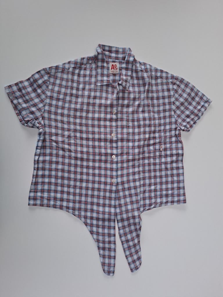 Mt 12j Blauw, rood, wit geruit bloesje met korte mouwen, Kinderen en Baby's, Kinderkleding | Maat 152, Zo goed als nieuw, Meisje