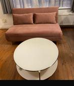 Vintage Witte glazen salontafel 2 niveaus, Huis en Inrichting, Tafels | Salontafels, Ophalen, Gebruikt, 50 tot 100 cm, Rond