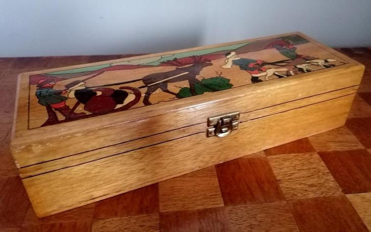 Oude kleine opbergdoos (potlooddoos) in gelakt hout, Antiek en Kunst, Curiosa en Brocante, Ophalen