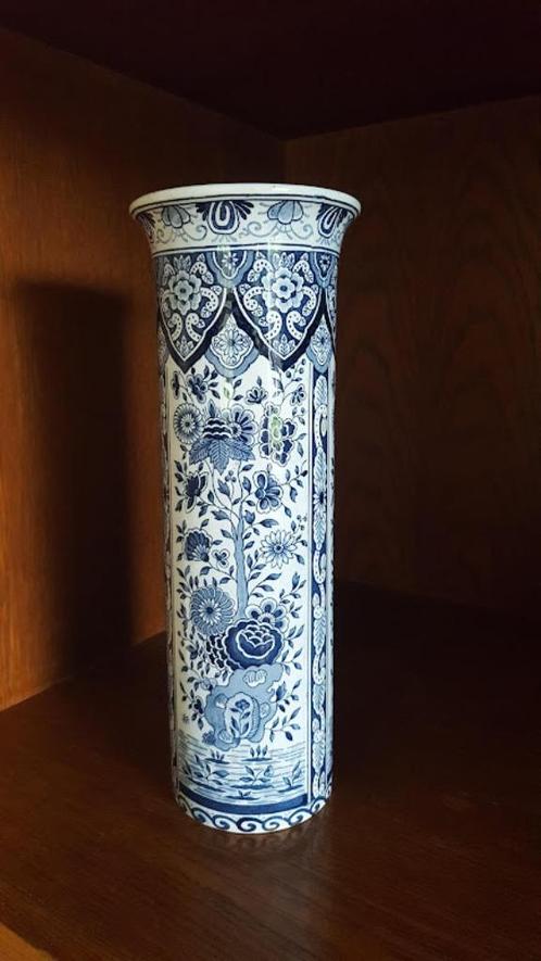 Oude DELFT/B „tube” vaas van 32 cm met blauwe bloemenpatrone, Antiek en Kunst, Antiek | Vazen, Ophalen of Verzenden