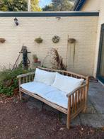 Teakhouten tuinbank blank hout met kussens, Tuin en Terras, Tuinbanken, Ophalen, Zo goed als nieuw, Hout