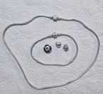 Set Pandora Ketting , armband met bedels, Bijoux, Sacs & Beauté, Bracelets à breloques, Pandora, Comme neuf, Enlèvement, 2 ou 3 bracelets à breloques