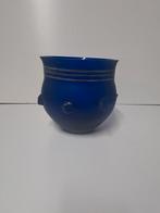 Kobalt glas vaas met messing ringen 1960's, Antiek en Kunst, Ophalen