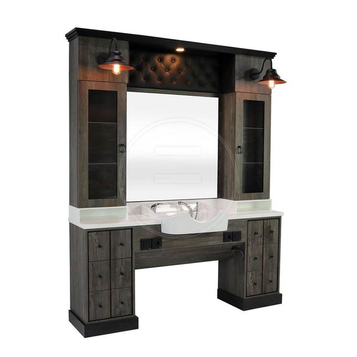Barbier Unit kaptafel barber barbershop vintage retro hout, Huis en Inrichting, Woonaccessoires | Spiegels, Nieuw, 125 cm of meer