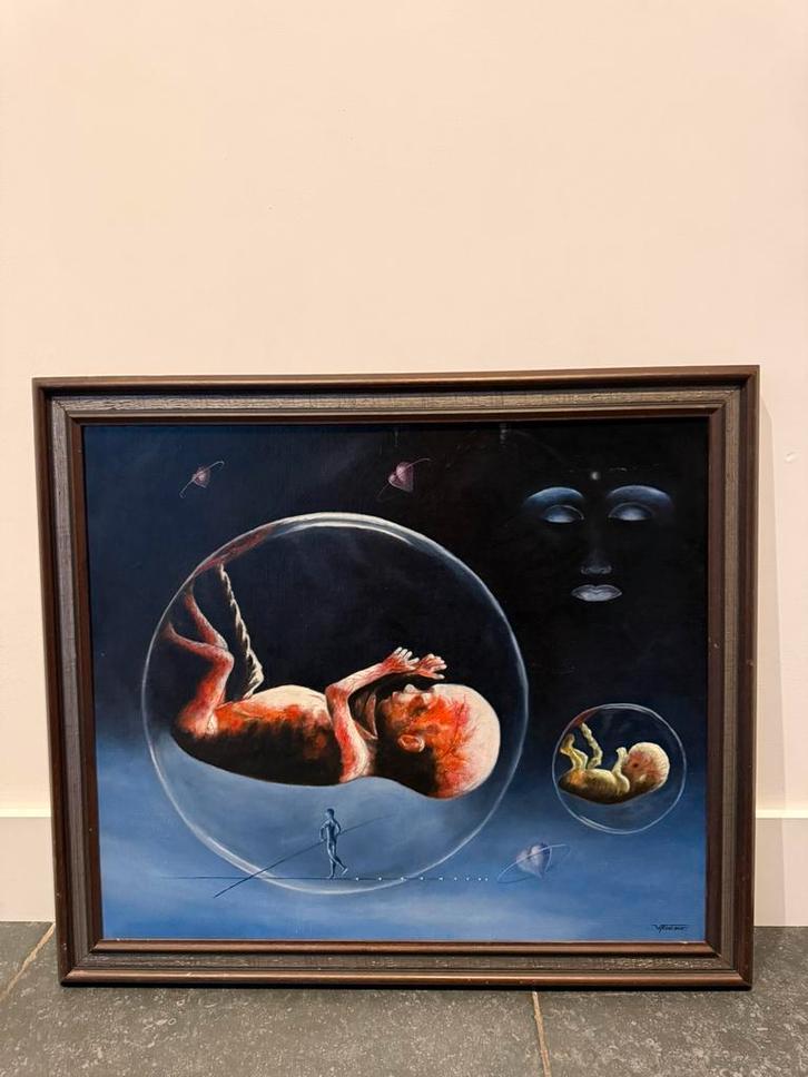 Origineel surrealistisch schilderij – W. Roelans (1984), Antiek en Kunst, Kunst | Schilderijen | Abstract, Ophalen of Verzenden