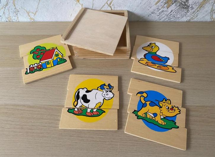 Houten Puzzelset met Dieren & Boerderij, Kinderen en Baby's, Speelgoed | Houten speelgoed, Ophalen of Verzenden