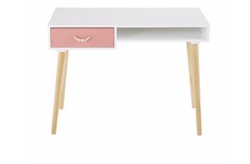 Vintage koraalroze en witte bureau met 1 lade beschikbaar voor biedingen
