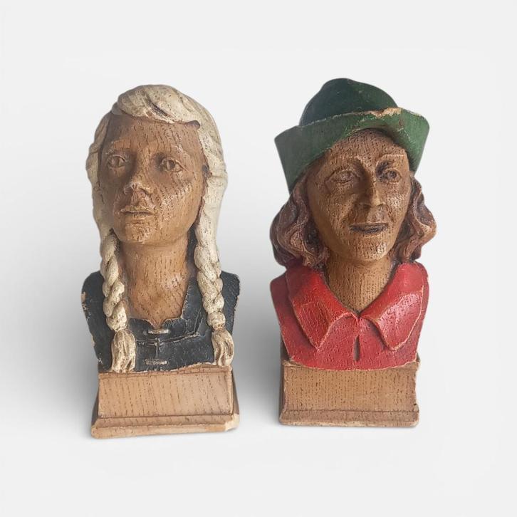 Tijl en Nele Uilenspiegel – Boekensteunen (2) – Arbopanda, Antiek en Kunst, Kunst | Beelden en Houtsnijwerken, Ophalen of Verzenden