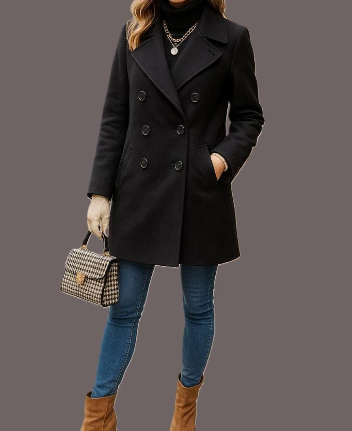 Thomas Burberry vintage wollen mantel maat 40/42, Kleding | Dames, Jassen | Winter, Gedragen, Maat 42/44 (L), Zwart, Ophalen of Verzenden