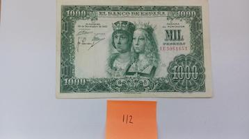 1000 peseta's Spanje 1957, Postzegels en Munten, Bankbiljetten | Europa | Niet-Eurobiljetten, Ophalen of Verzenden, Overige landen