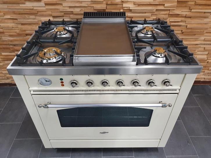 🔥Boretti deluxe 90cm crème + acier inoxydable Frytop 1 four, Electroménager, Cuisinières, Comme neuf, Autoportant, 5 zones de cuisson ou plus