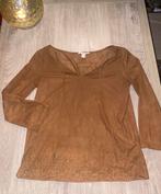 Bruin truitje met leuke bloemendetails - XS, Kleding | Dames, Topjes, Ophalen of Verzenden, Zo goed als nieuw, Maat 34 (XS) of kleiner