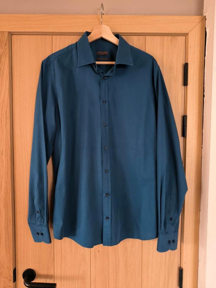 Hemd petroleum blauw. S.Oliver. Mt 42 fitted model., Kleding | Heren, Overhemden, Zo goed als nieuw, Halswijdte 41/42 (L), Blauw