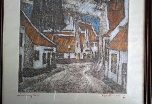 Alfons Blomme  Ingekleurde ets Lissewege, Antiek en Kunst, Kunst | Etsen en Gravures, Verzenden