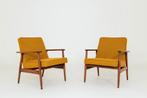 Paar vintage fauteuils in mosterdwol 1970 gerenoveerd, Ophalen of Verzenden