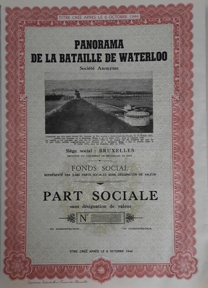 La Bataille de Waterloo - aandeel - 1953, Timbres & Monnaies, Actions & Titres, Action, 1950 à 1970, Enlèvement ou Envoi