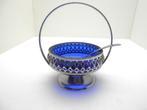 ancien sucrier en verre bleu et métal Angleterre + cuillère, Ophalen of Verzenden