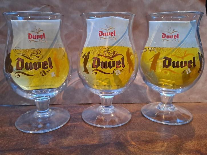 Duvel jazz complete set met originele reclame er in., Verzamelen, Glas en Drinkglazen, Nieuw, Bierglas, Ophalen