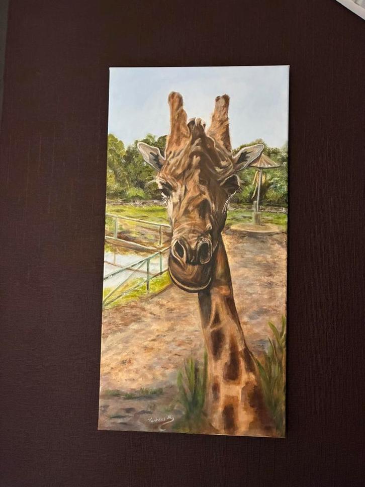 Handgeschilderd schilderij giraf, Antiek en Kunst, Kunst | Schilderijen | Klassiek, Ophalen