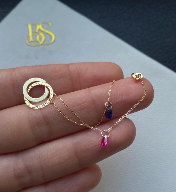 Armband robijn saffier goud 9K, Handtassen en Accessoires, Armbanden, Zo goed als nieuw, Goud, Rood, Met edelsteen, Ophalen of Verzenden