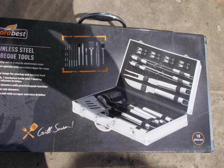 Florabest stainless steel bbq tools 18-delig + alu koffertje, Tuin en Terras, Barbecue-accessoires, Ophalen of Verzenden