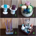 Kaarsenhouders met kaarsen en decoratie, 3€/setje, 10€ alles, Huis en Inrichting, Woonaccessoires | Kandelaars en Kaarsen, Ophalen of Verzenden
