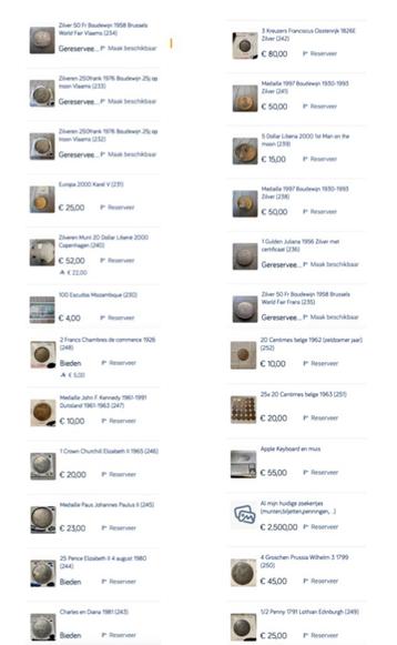 Toutes mes annonces actuelles (pièces, billets, jetons,...), Enlèvement, Monnaies et Billets de banque