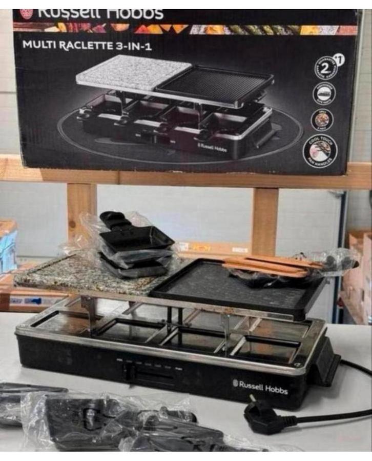 gastronomique 3-en-1 8 places Russell Hobbs Multi Raclette, Electroménager, Appareils à gourmet, Comme neuf, 8 personnes et plus