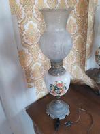 Vintage retro , vaaslamp porselein op koper voetstuk., Huis en Inrichting, Ophalen, Gebruikt