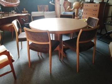 XXL 7 Niels Møller stoelen met uitschuifbare eettafel retro, Huis en Inrichting, Stoelen, Ophalen, Hout, Gebruikt, Bruin