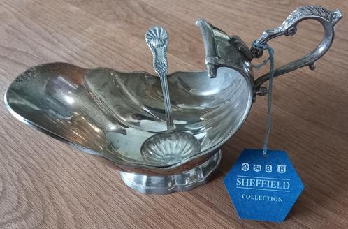 Verzilverd sauskommetje met lepel, Sheffield collection, Antiek en Kunst, Antiek | Zilver en Goud, Ophalen