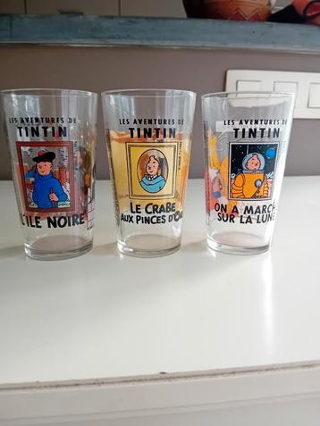 3 glazen Tintin Amora 1994, 10 cm, nieuwstaat
