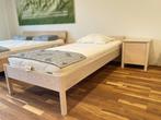 Eenpersoonsbed met nachttafel in massieve es, Ophalen, 90 cm, Eenpersoons, Wit