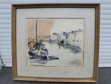 Aquarelle vue du port signe hara katsuro 1931 beschikbaar voor biedingen