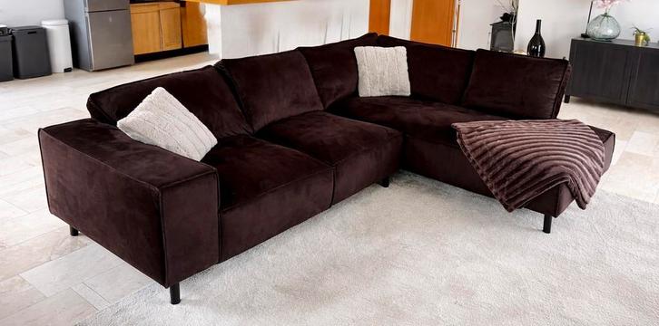 Mooie bruine hoekbank Manilla, incl sierkussens, Huis en Inrichting, Zetels | Complete zithoeken, Zo goed als nieuw, Stof, Ophalen