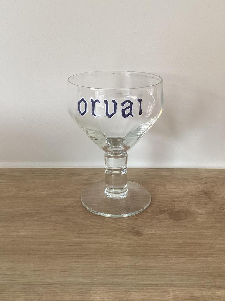 Orval oud bierglas email  geemailleerd opschrift, Verzamelen, Glas en Drinkglazen, Gebruikt, Bierglas, Ophalen of Verzenden