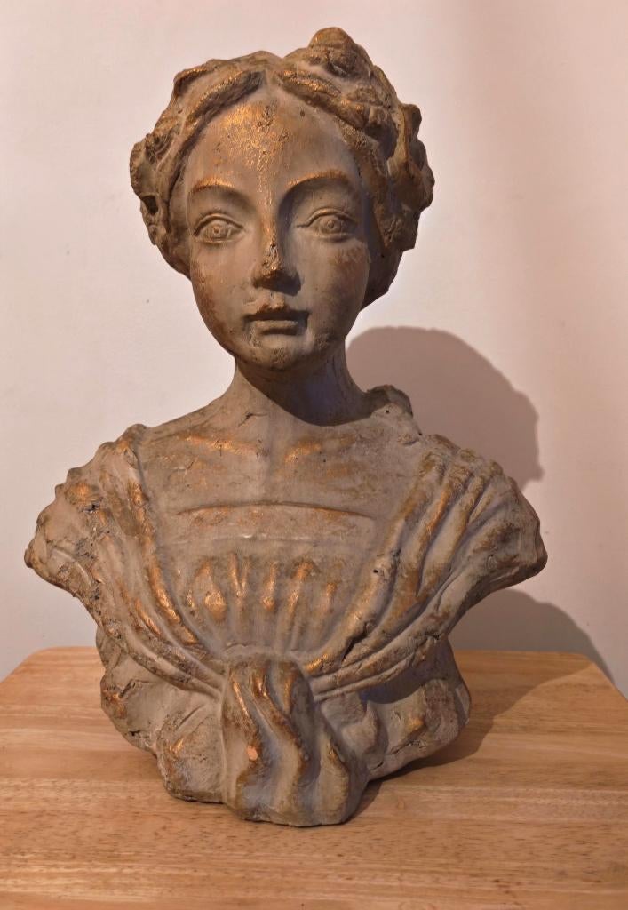 Buste décoratif style antique 40 cm, 8,3 kg, patine dorée, Antiquités & Art, Art | Sculptures & Bois, Enlèvement