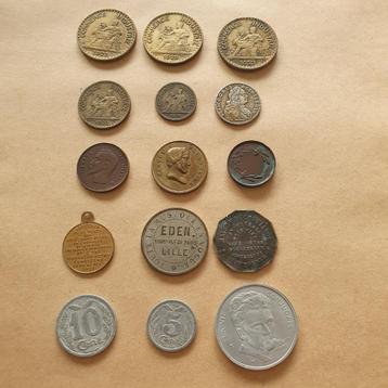 15 Franse penningen/medailles/munten beschikbaar voor biedingen