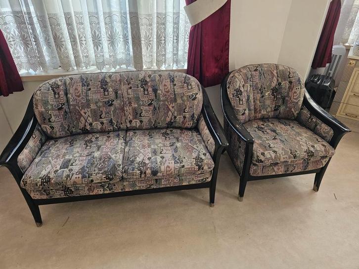 Canape bois tissus 2 places +1 place, Huis en Inrichting, Stoffering | Gordijnen en Lamellen, Ophalen