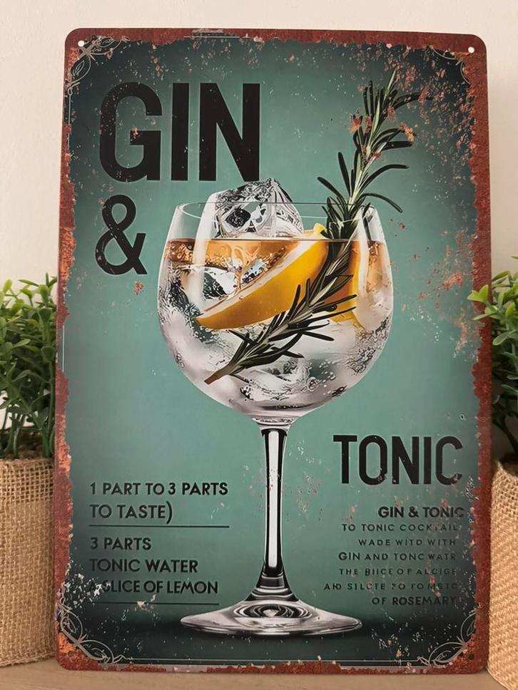 Metalen reclamebord Gin en Tonic, Verzamelen, Merken en Reclamevoorwerpen, Nieuw, Reclamebord, Ophalen of Verzenden