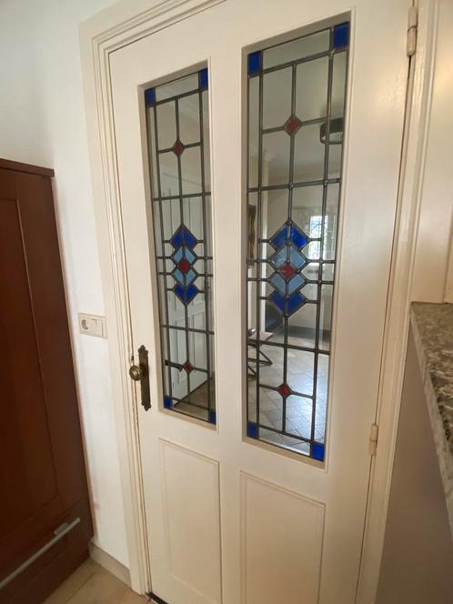 Houten deuren (3 stuks) met glas in lood, Doe-het-zelf en Bouw, Deuren en Vliegenramen, Zo goed als nieuw, Glas, Ophalen