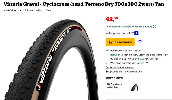 Pneus de vélo Vittoria Terreno Dry (Gravel), Vélos & Vélomoteurs, Vélos Pièces, Neuf, Pneu, Caoutchouc, Gravelbike, Racefiets