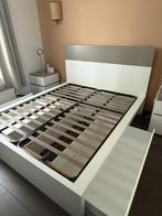 Lit 160 avec tiroirs et 2 Tables de Chevet, sommiers, Enlèvement, Utilisé, Blanc, Deux personnes