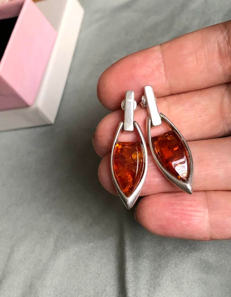 Boucles d’oreilles en argent avec ambre, Bijoux, Sacs & Beauté, Boucles d'oreilles, Enlèvement ou Envoi, Comme neuf, Argent, Argent