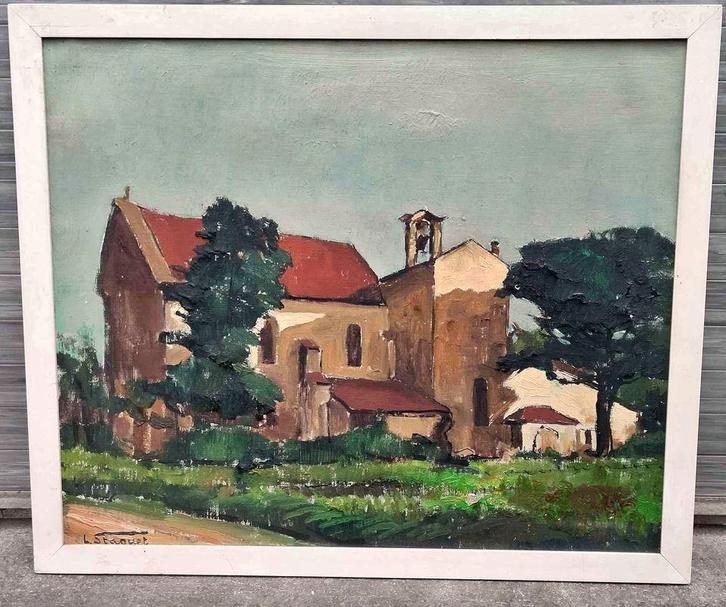 huile sur toile maison signe lucien staquet, Antiek en Kunst, Kunst | Schilderijen | Klassiek, Ophalen of Verzenden