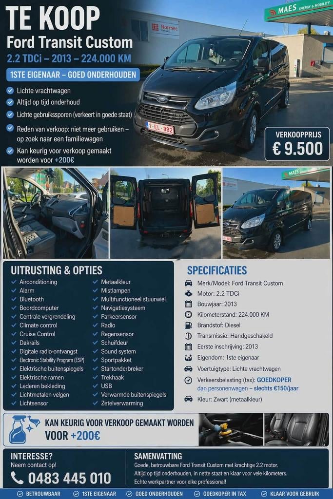 Ford Transit 2.2 Diesel - 1er propriétaire, Autos, Euro 5, Achat, 4 portes, 3 places