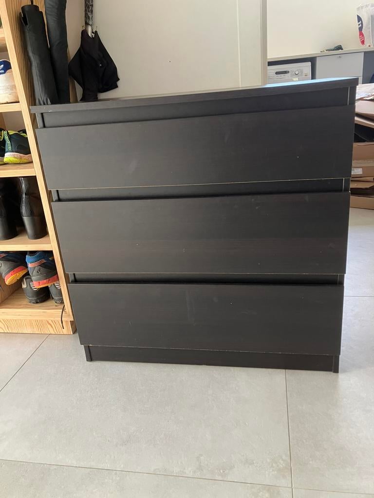Zwarte ladekast MALM Ikea 3 lades bruin 80x78x48cm, Ophalen, Kunststof, 50 tot 100 cm, Zo goed als nieuw